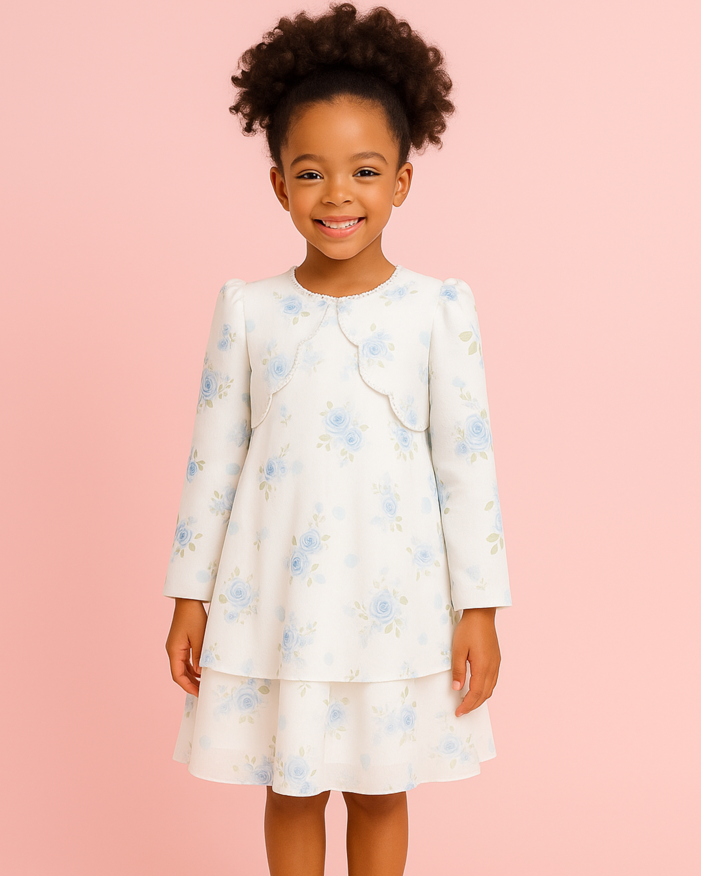 Blue Blossom Layered Dress with Jacket