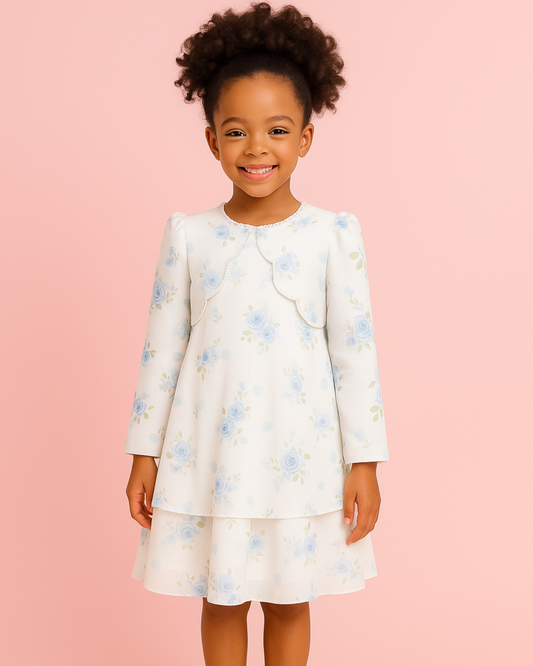 Blue Blossom Layered Dress with Jacket