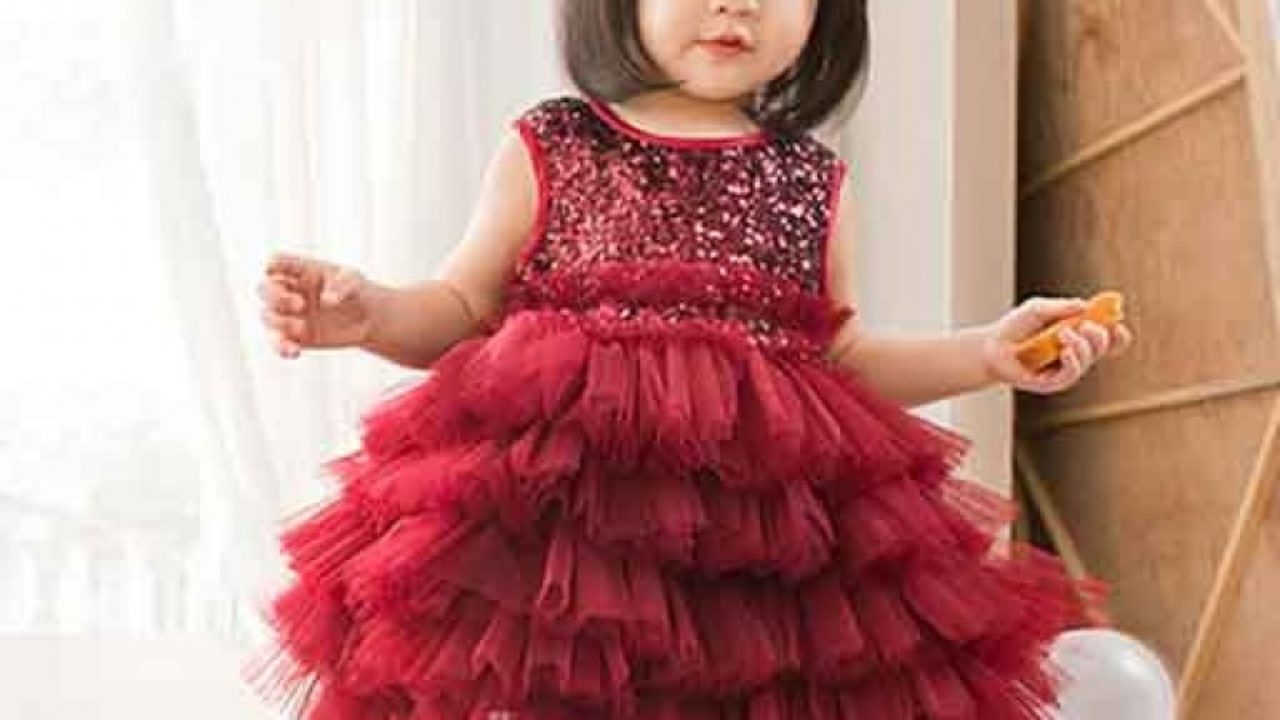 wine layered sequin party kids dress