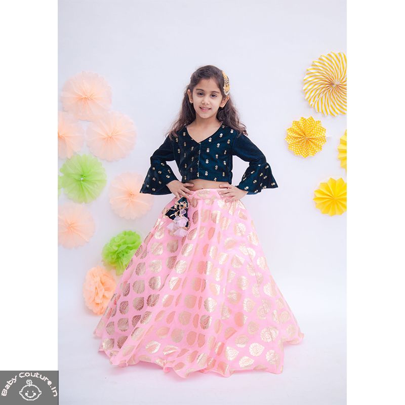 Aura Mustard & Green Designer Lehenga Choli For Girls and Kids (Size - 28  to 38; 7 to 18 Yrs)