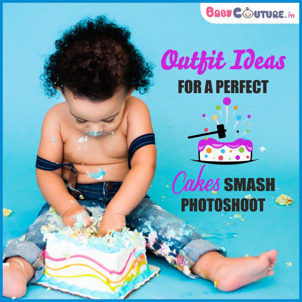 Smash cake party. Little cheerful birthday boy with first cake. Happy  infant baby celebrating his first birthday. Decoration and photo zone for  first year. One year baby celebration. Grey decor. Stock Photo |