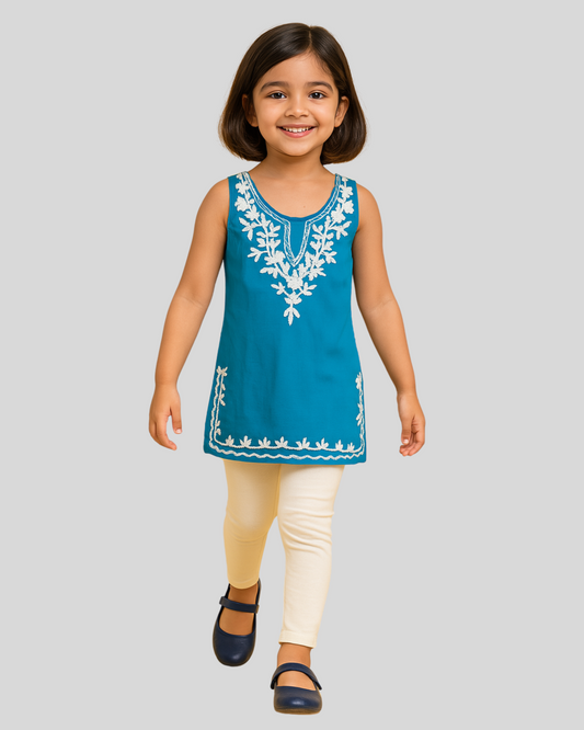 Blue Blossom Sleeveless Kurti